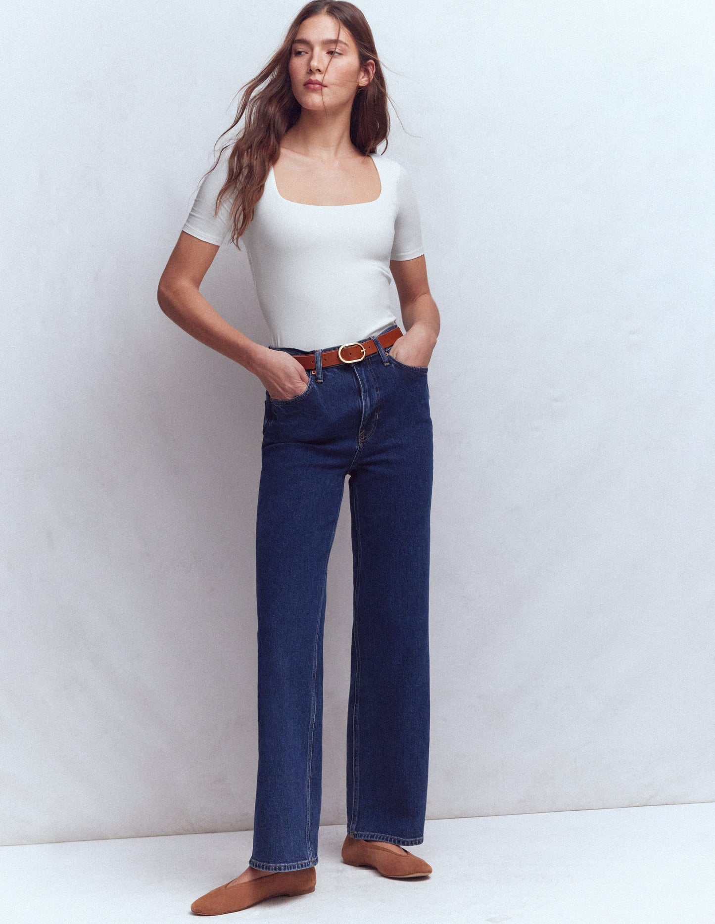 Double Layer Square Neck Tee-White