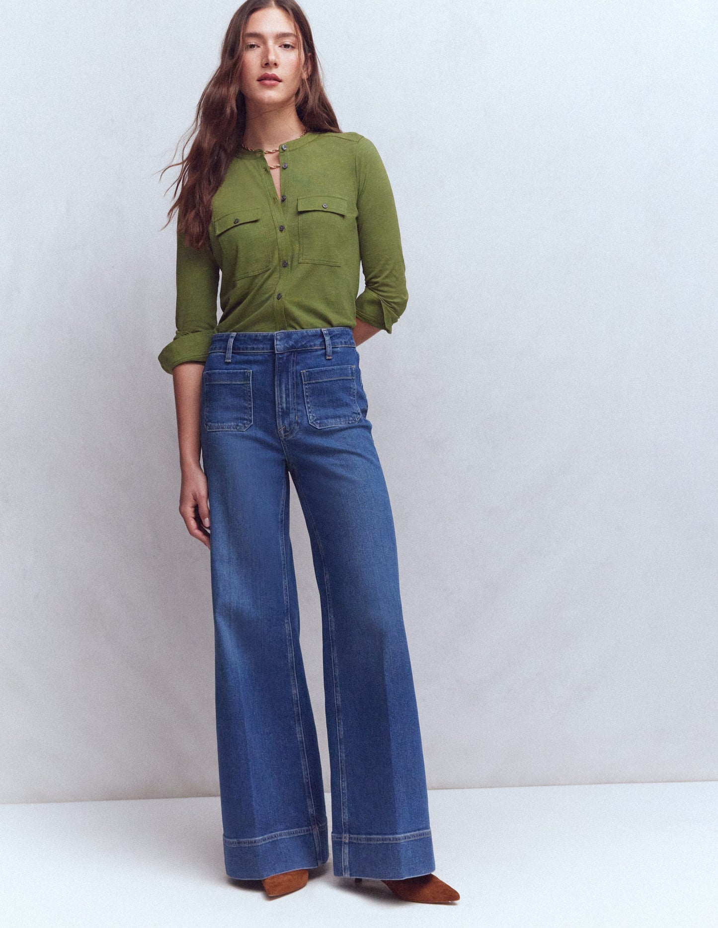 Hemd mit Steppnähten und Brusttasche-Waldgrün