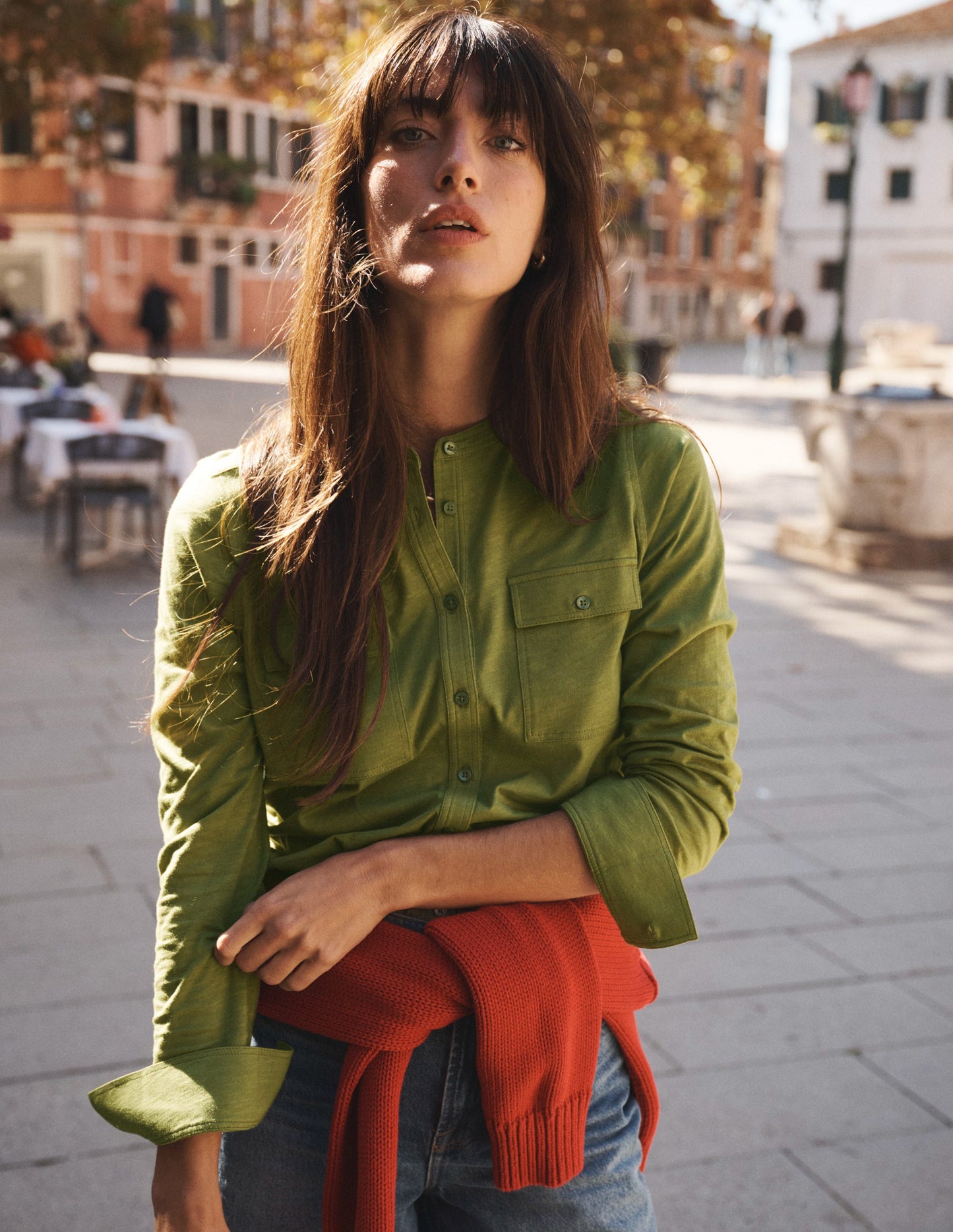 Hemd mit Steppnähten und Brusttasche-Waldgrün