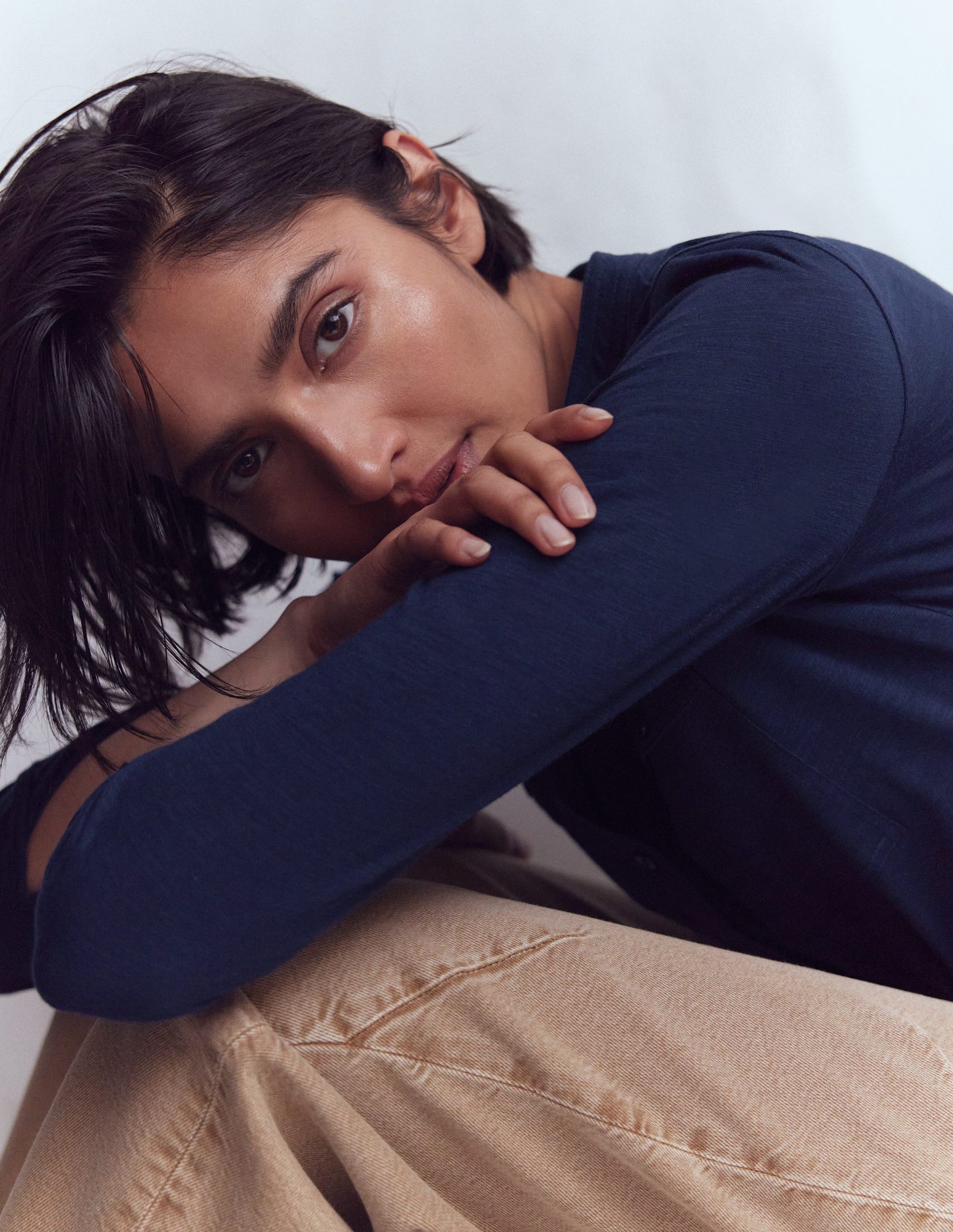 Hemd mit Steppnähten und Brusttasche-Marineblau