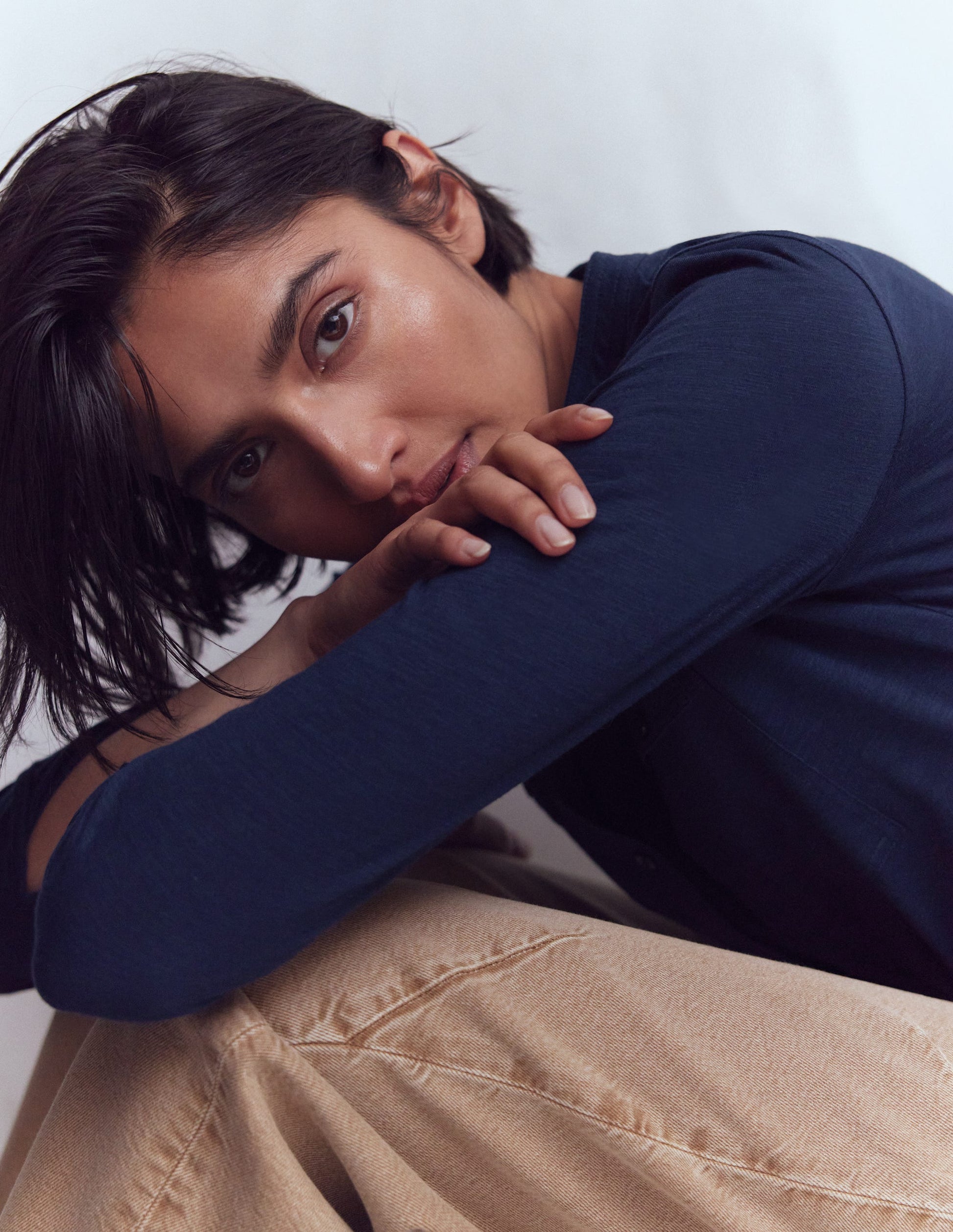 Hemd mit Steppnähten und Brusttasche-Marineblau-2