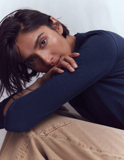 Hemd mit Steppnähten und Brusttasche-Marineblau-2