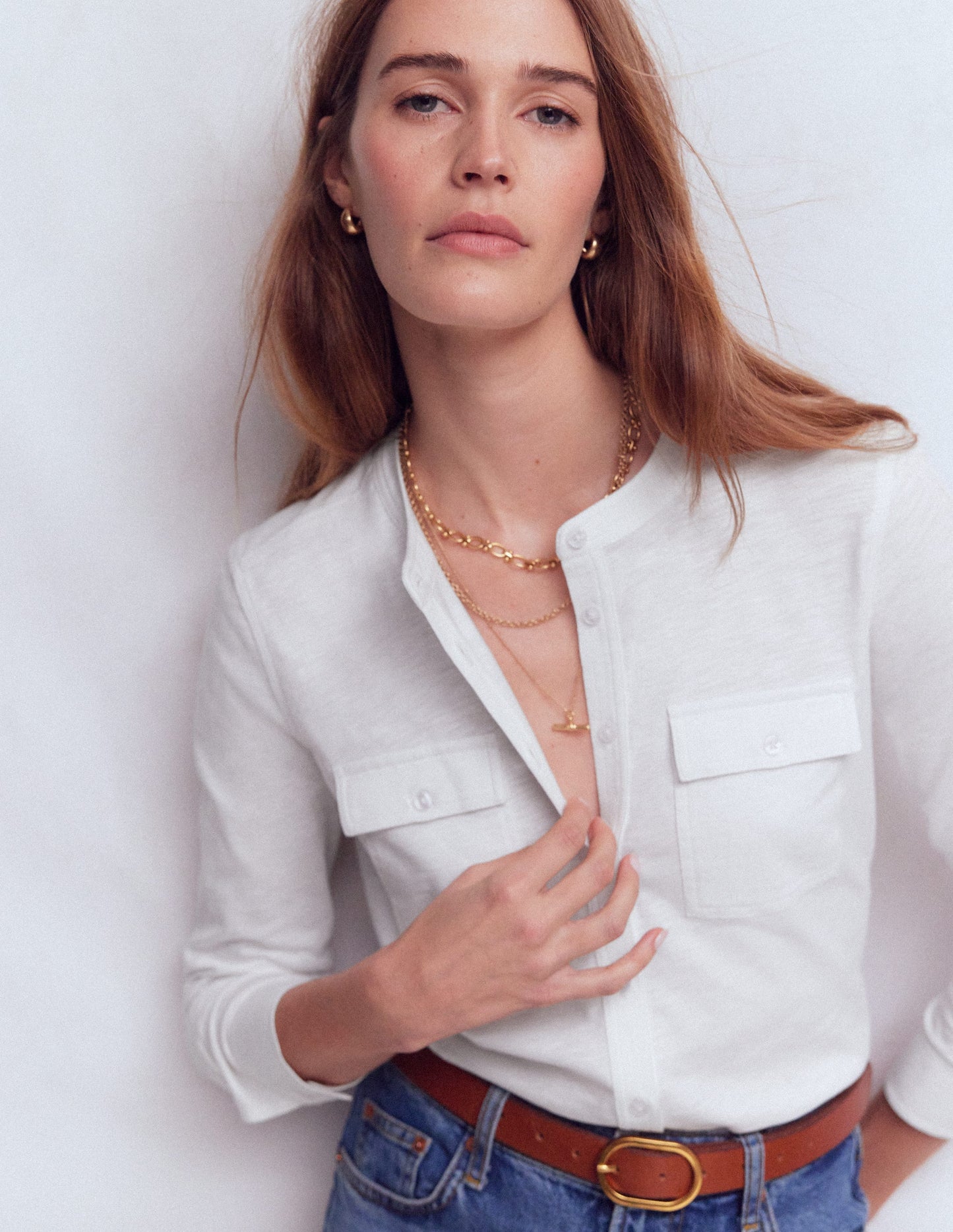 Hemd mit Steppnähten und Brusttasche-Weiß