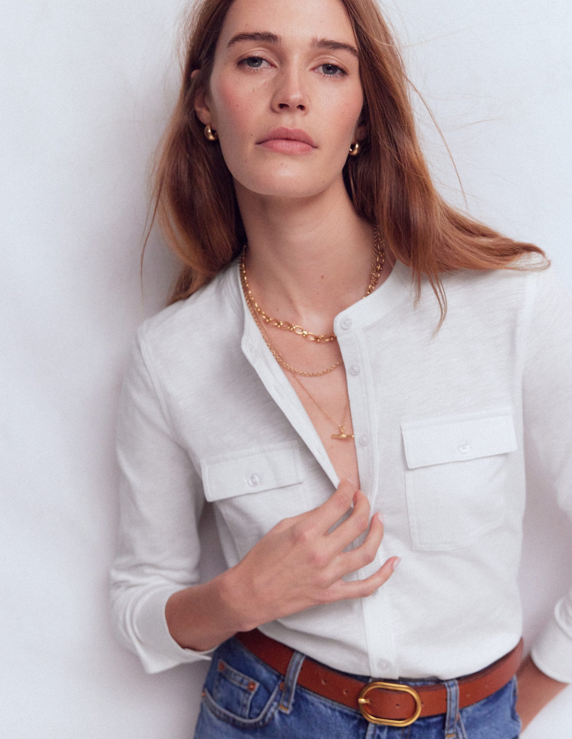 Hemd mit Steppnähten und Brusttasche-Weiß-1