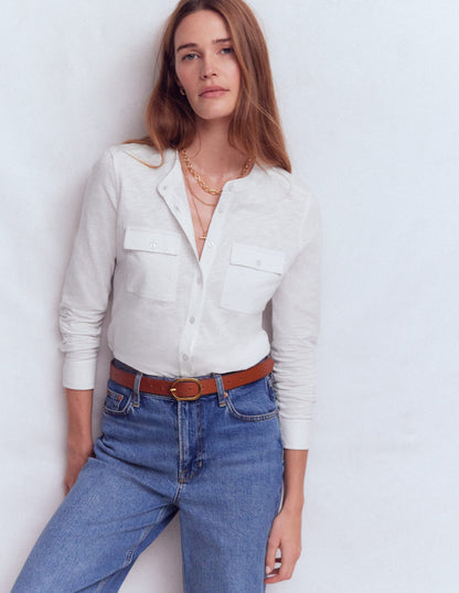 Hemd mit Steppnähten und Brusttasche-Weiß-4