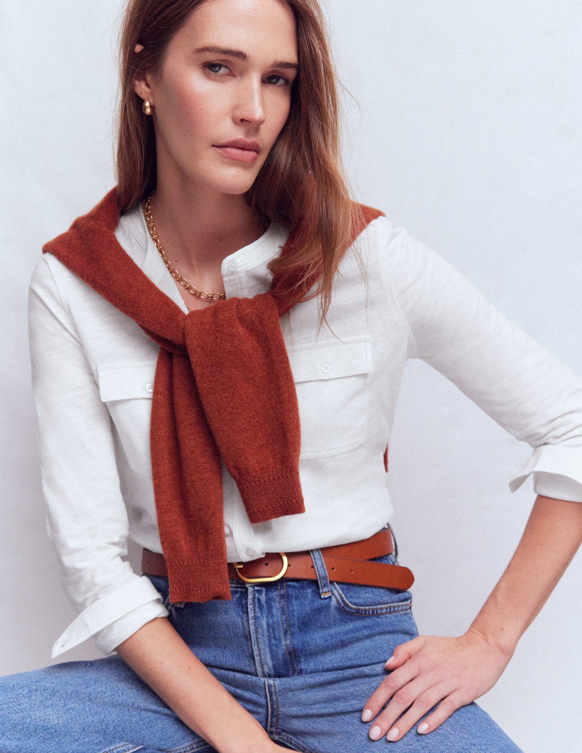 Hemd mit Steppnähten und Brusttasche-Weiß-5