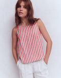 Top Sofia en lin-Rayé cerise vif