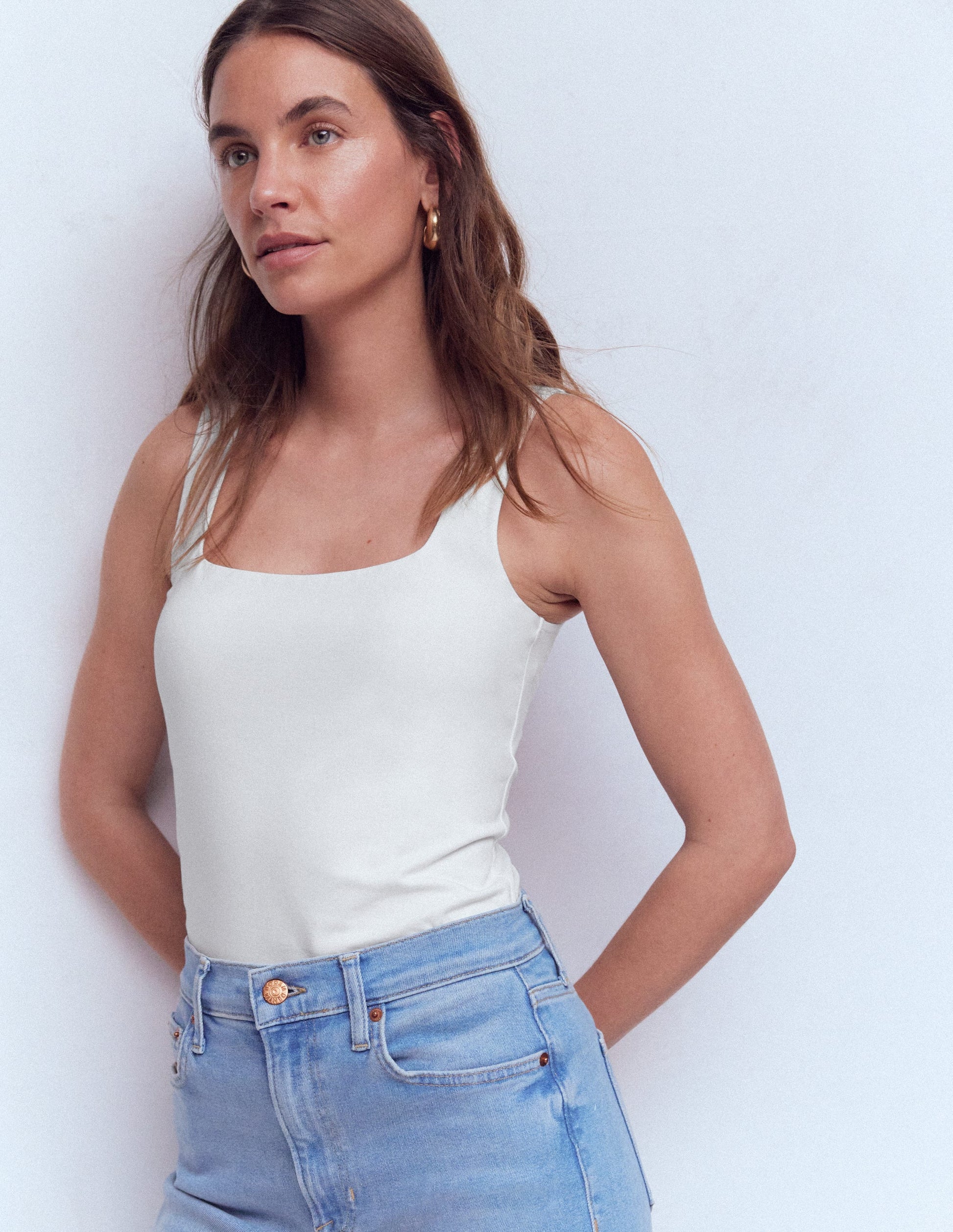 Double Layer Square Neck Vest-White-1