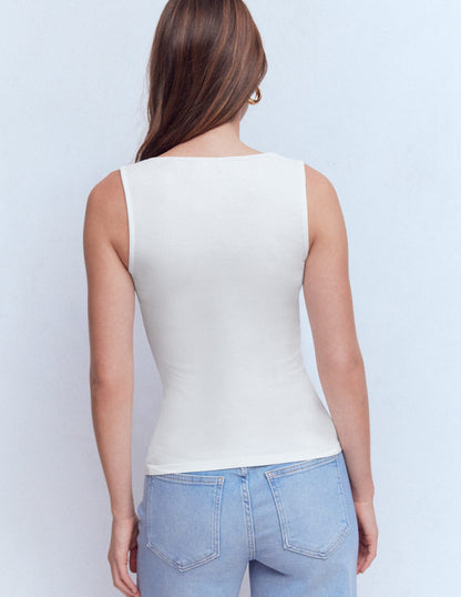 Double Layer Square Neck Vest-White-3