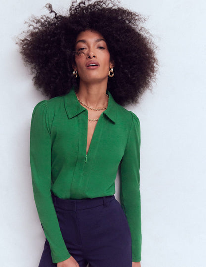 Zip Collar Supersoft Top-Fresh Green-1