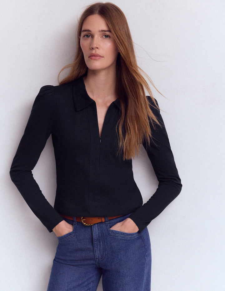 Zip Collar Supersoft Top-Navy