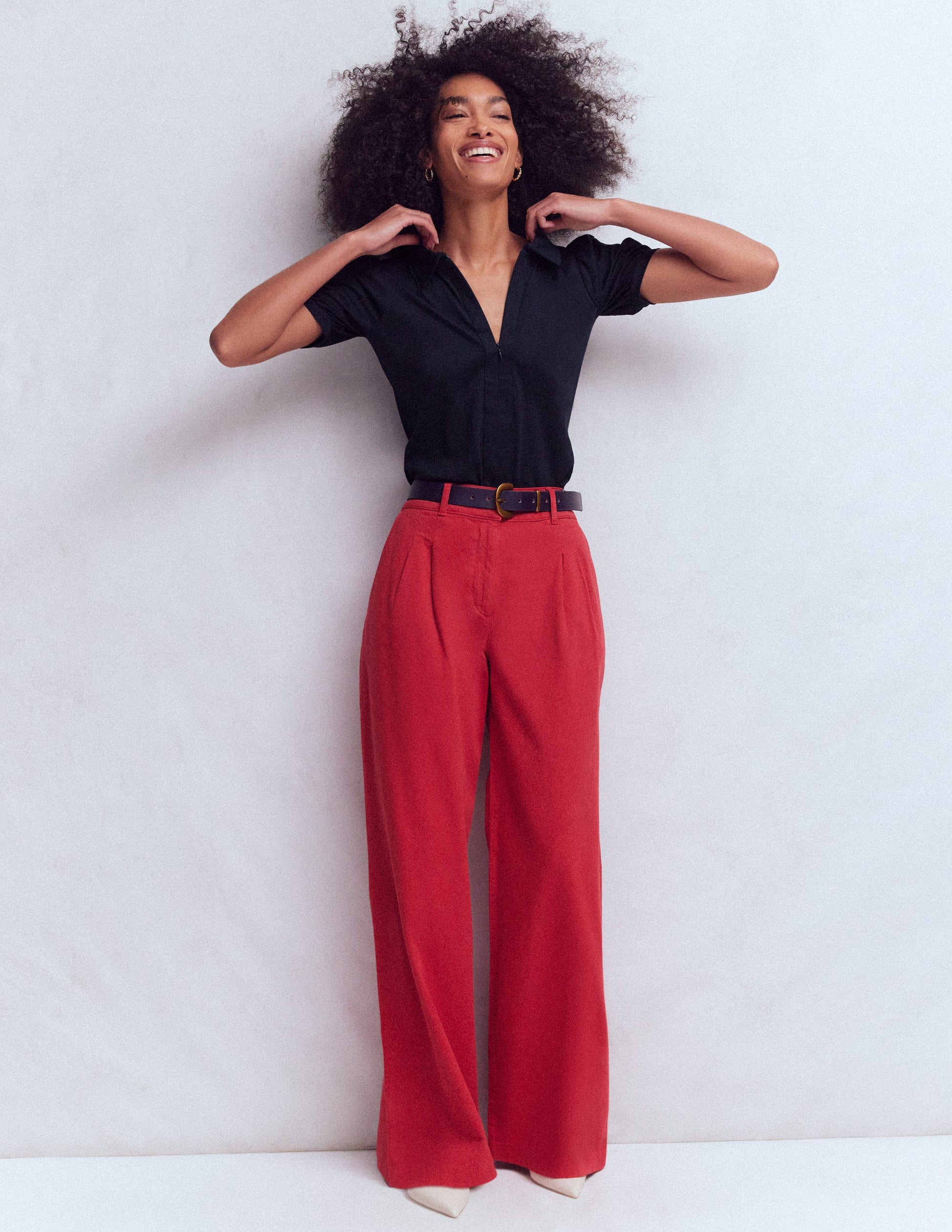 Short Sleeve Zip Collar Top-Navy-4