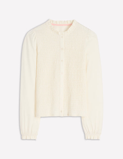 Supersoft Smocked button top-Ivory-7
