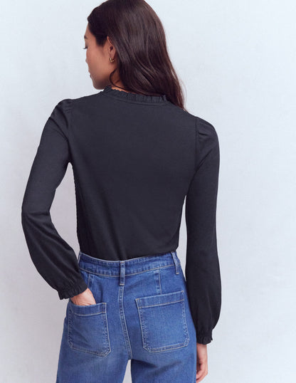 Superweiches, gesmoktes Oberteil mit Knöpfen-Marineblau-3