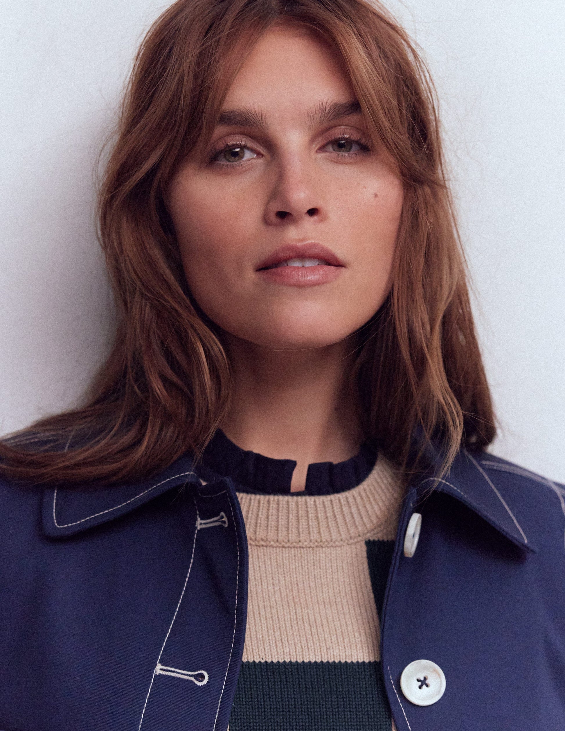 Superweiches, gesmoktes Oberteil mit Knöpfen-Marineblau-5