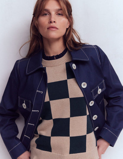 Superweiches, gesmoktes Oberteil mit Knöpfen-Marineblau-6