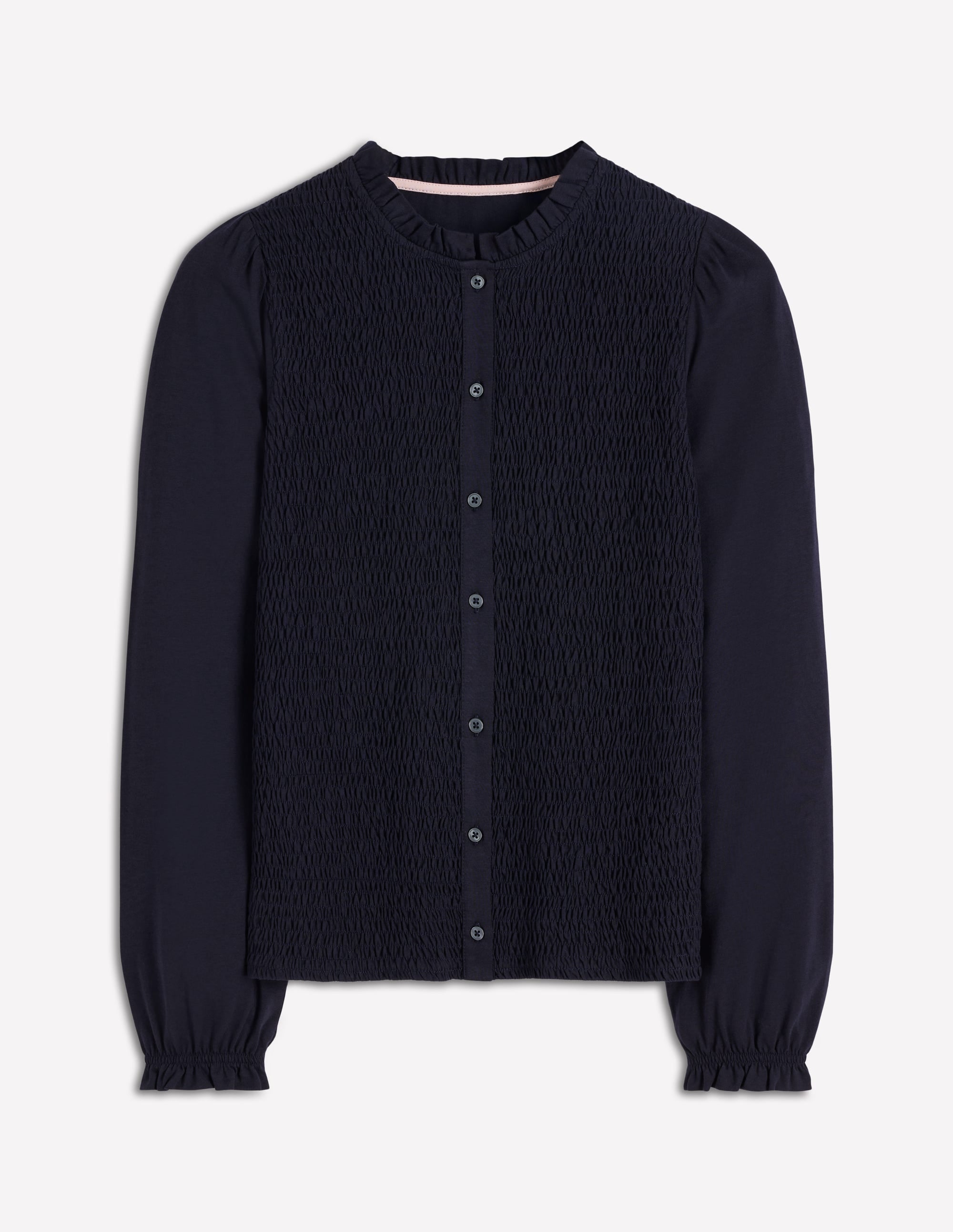 Top boutonné ultra-doux à smocks-Bleu marine - Image 7