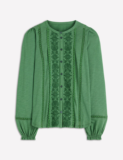 Chemise brodée en jersey-Vert Saule-5