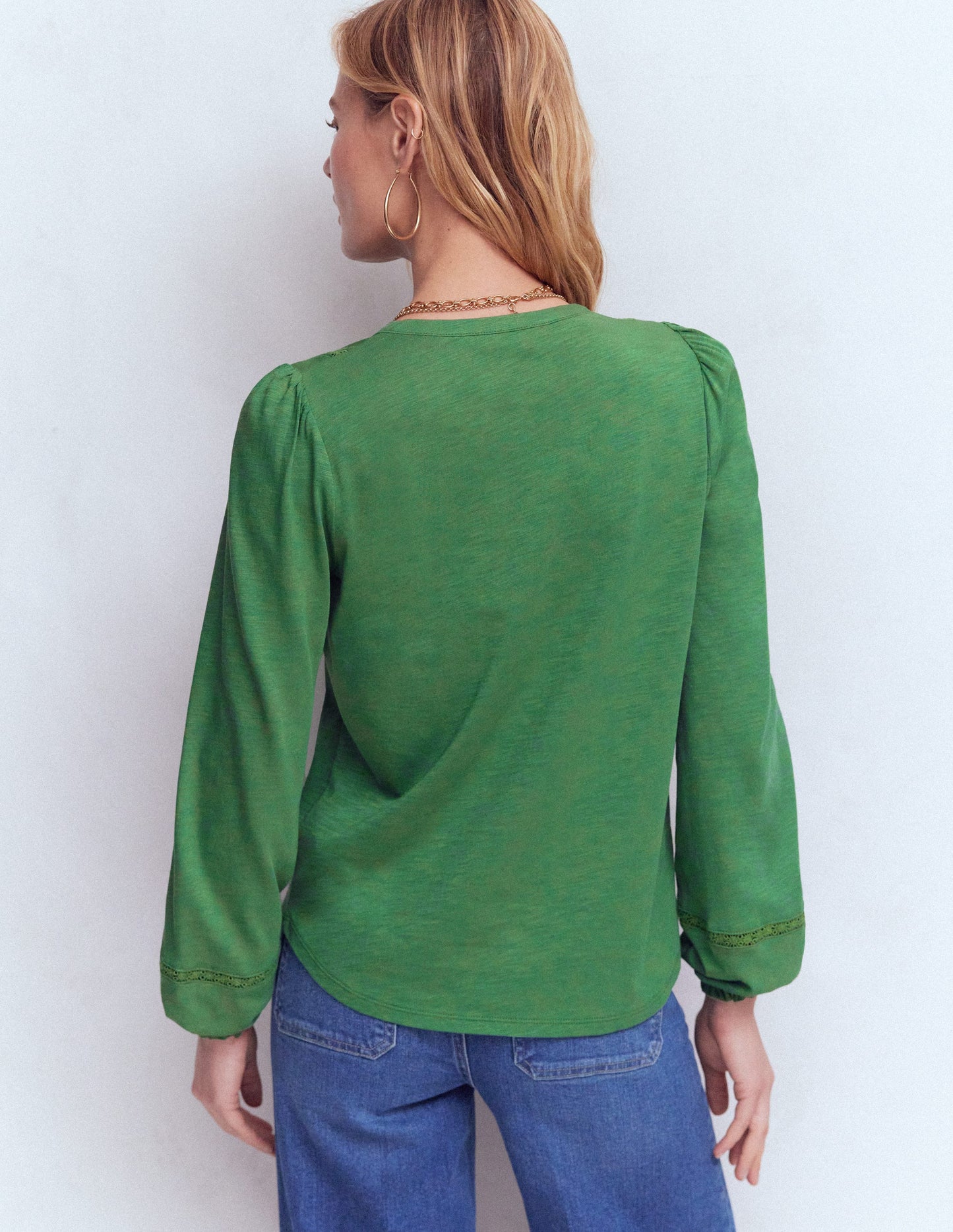 Chemise brodée en jersey-Vert Saule