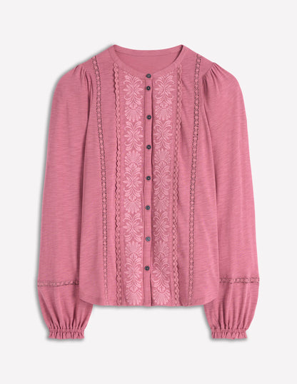 Chemise brodée en jersey-Bruyère rose-5