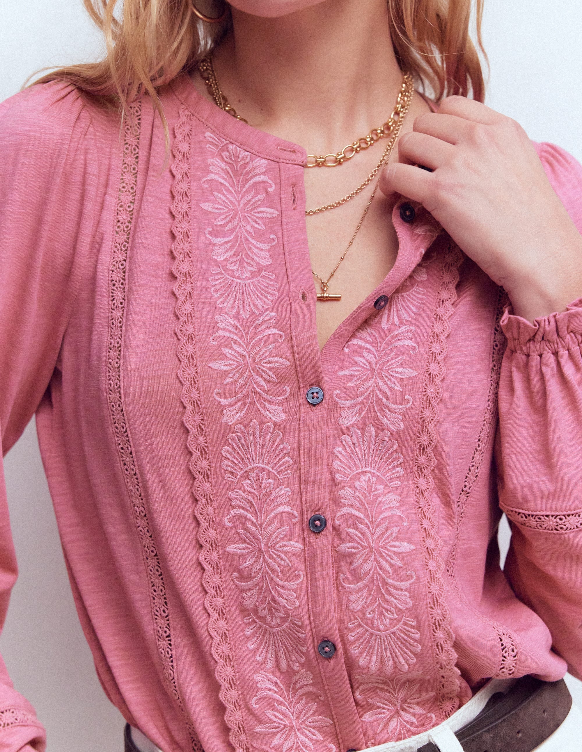 Chemise brodée en jersey-Bruyère rose - Image 2