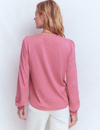 Chemise brodée en jersey-Bruyère rose-3