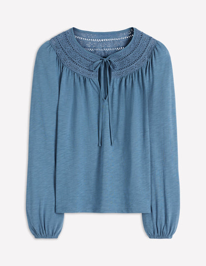 Top Edi à détails dentelle-Bleu capitaine-5