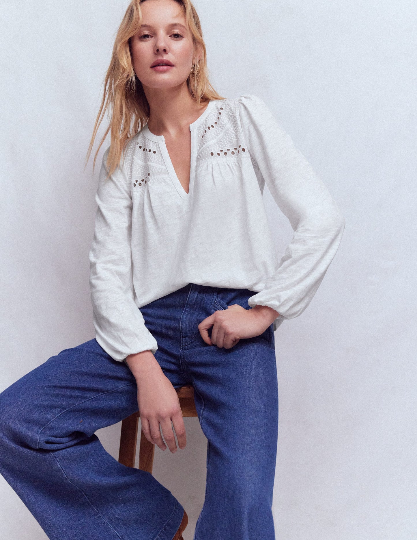 Boho-Oberteil mit Passe-Weiß