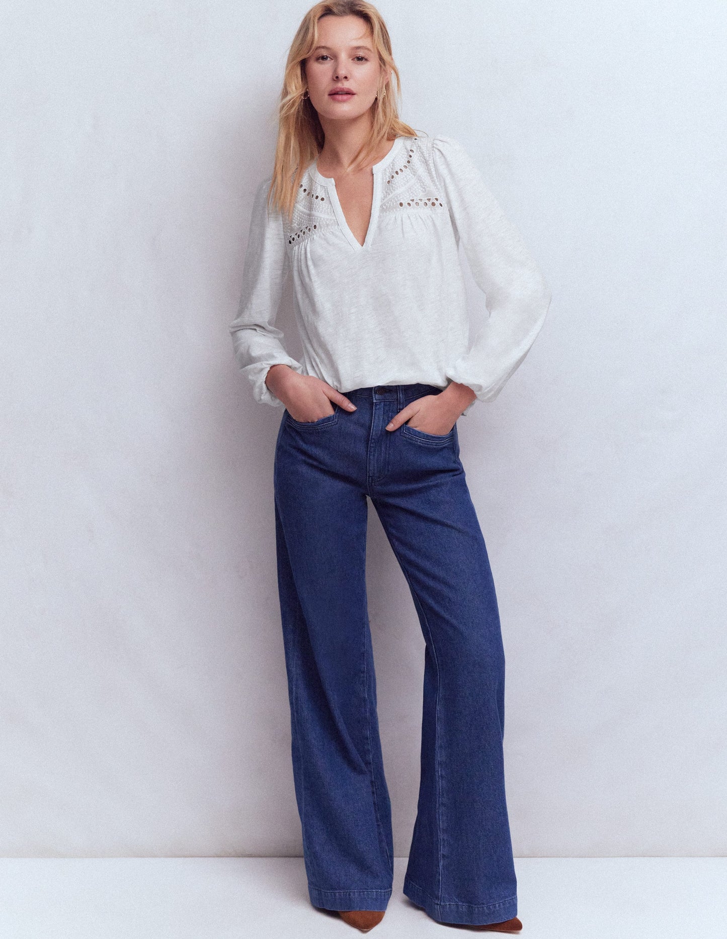 Boho-Oberteil mit Passe-Weiß