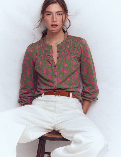 Chemise Mya smockée en jersey-Éphémère, motif Blossomy Sprig-1
