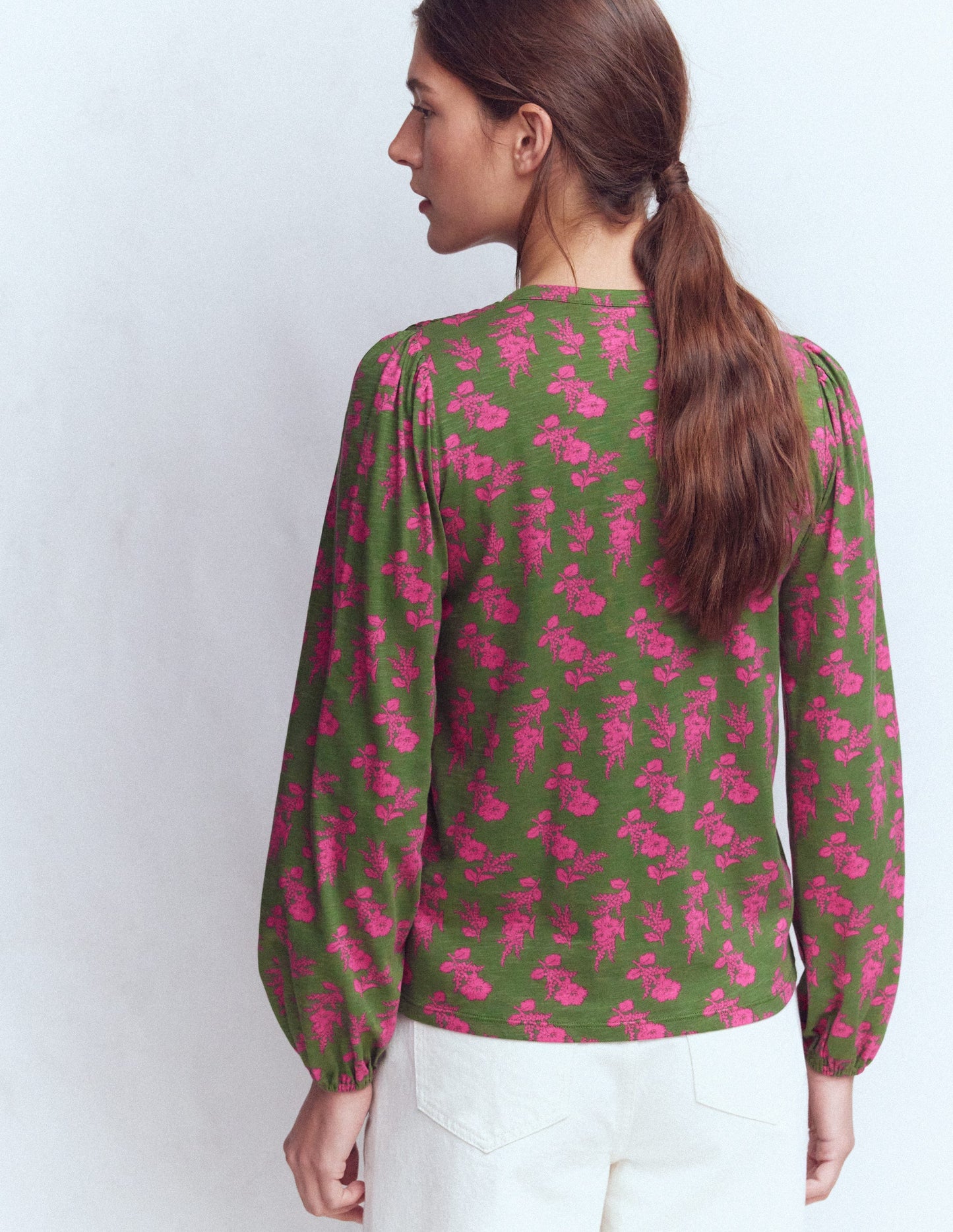 Chemise Mya smockée en jersey-Éphémère, motif Blossomy Sprig