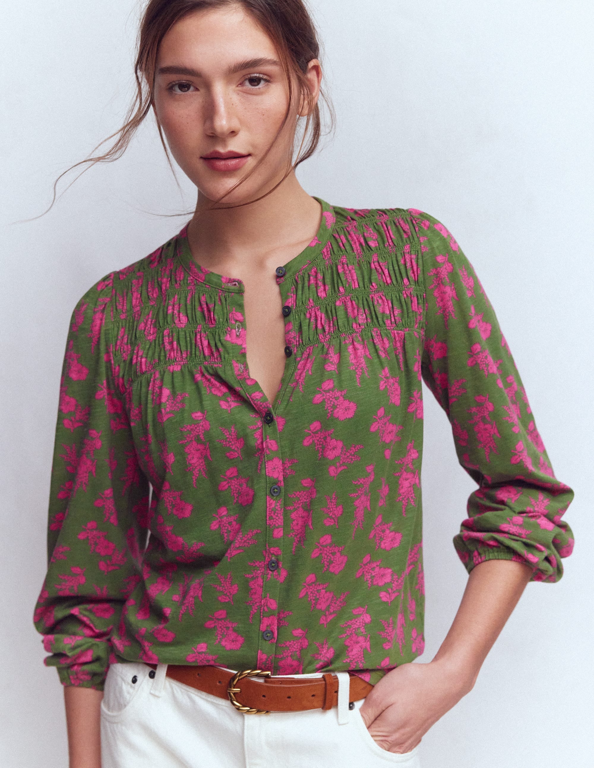 Chemise Mya smockée en jersey-Motif Blossomy Sprig - Image 4