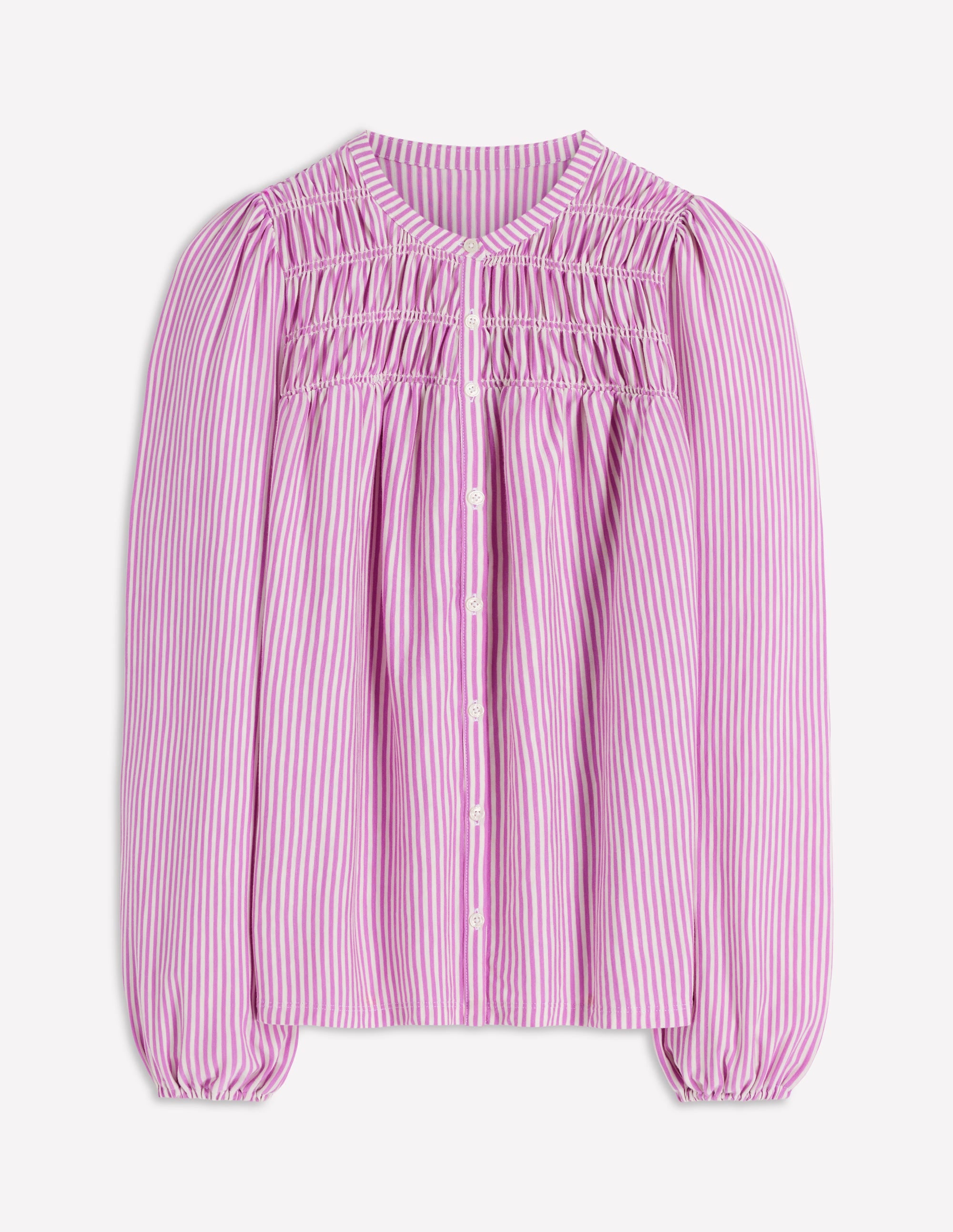 Chemise Mya smockée en jersey-Rayé violet trèfle et ivoire - Image 6