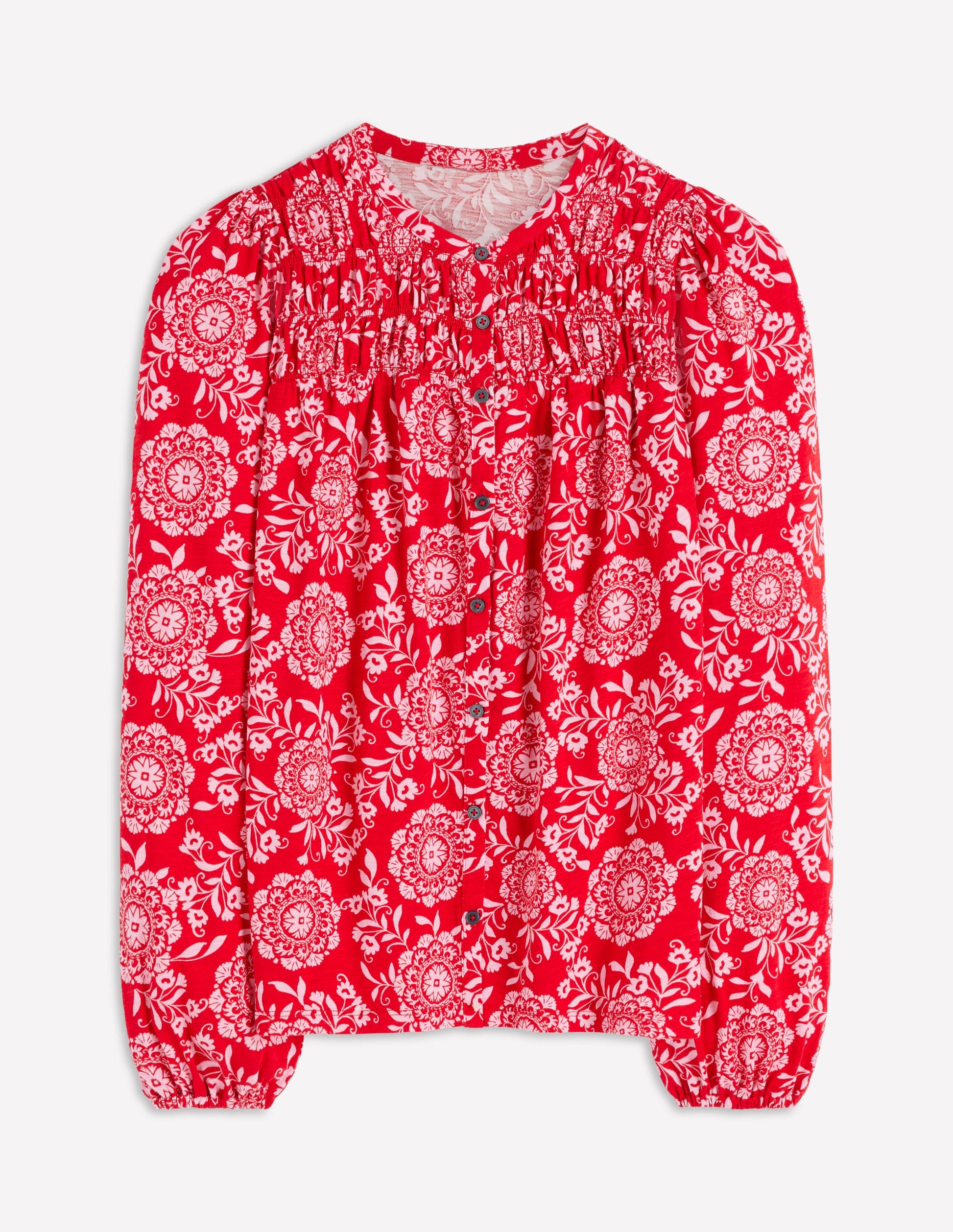 Mya Gesmoktes Jerseyhemd-Salsa-Rot, Dekorative Blüten-5