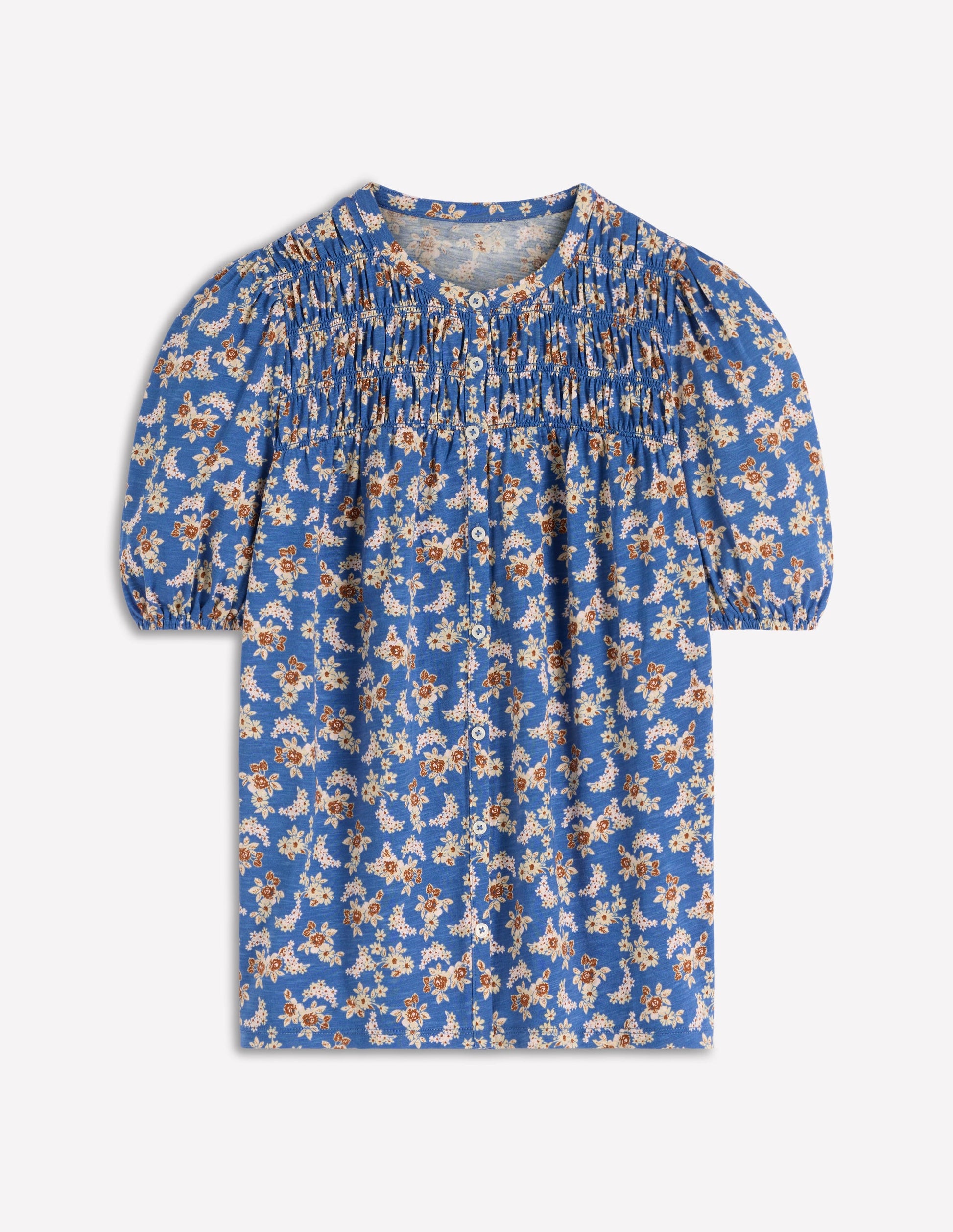 Mya Kurzärmeliges, gesmoktes Hemd-Echtes Marineblau, Zarte Blüten-6