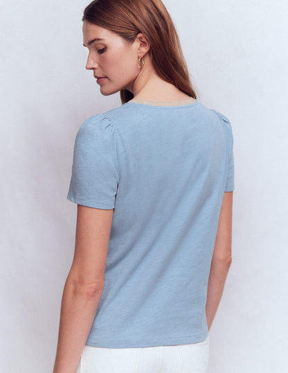 T-Shirt mit Metallic-Besatz-Französisches Blau-3