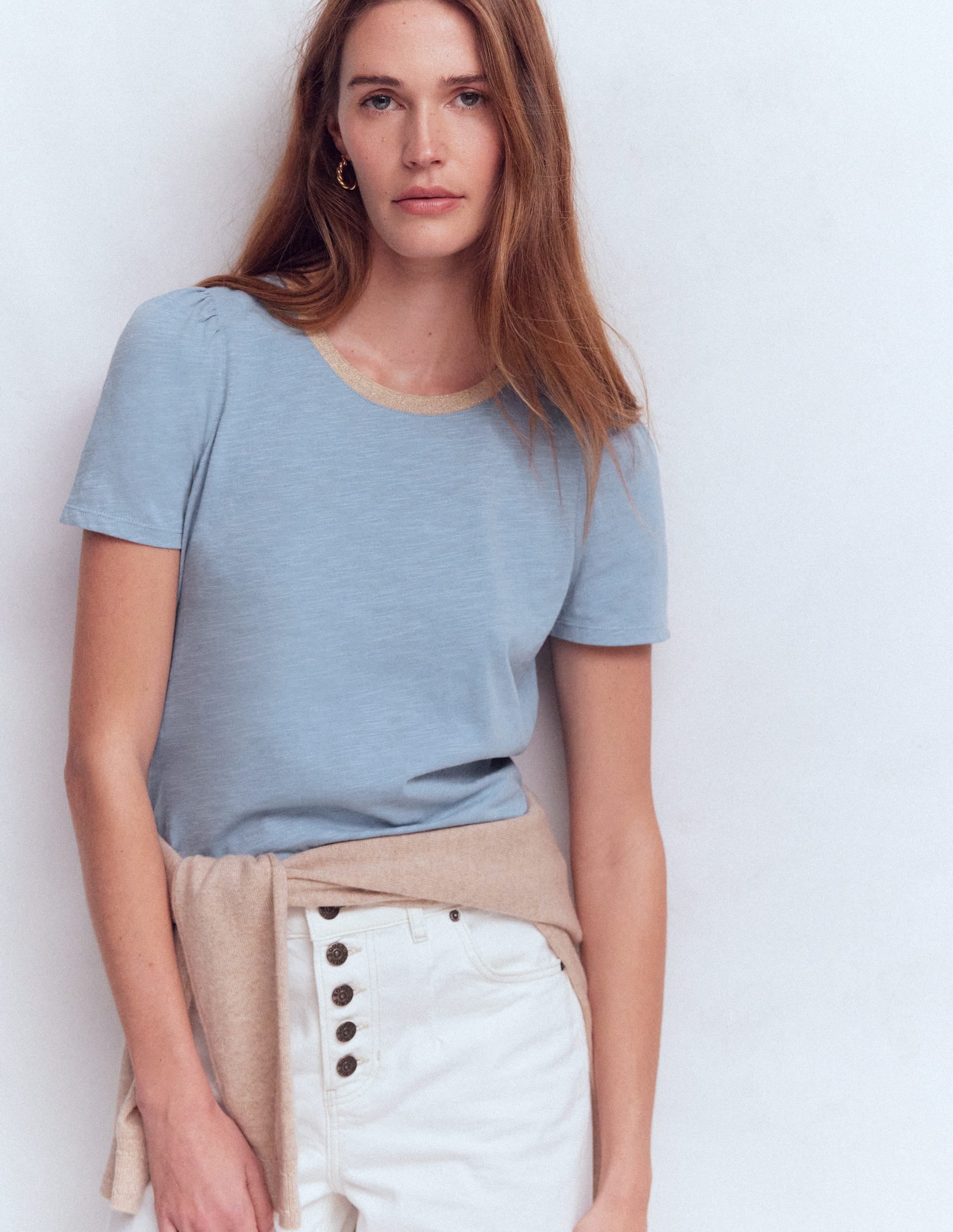 T-shirt à détails métallisés-Bleu français - Image 4