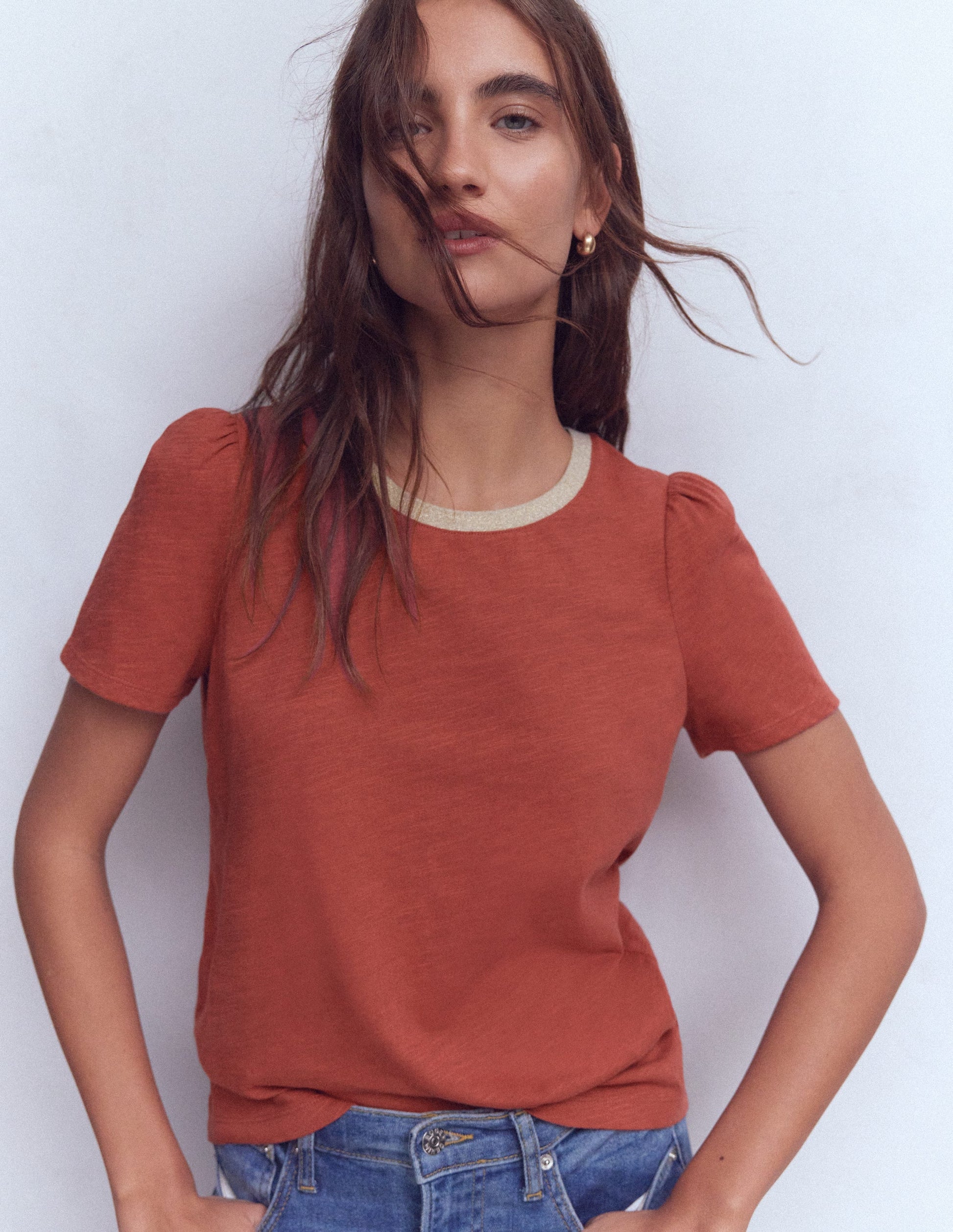 T-Shirt mit Metallic-Besatz-Kastanienbraun-1