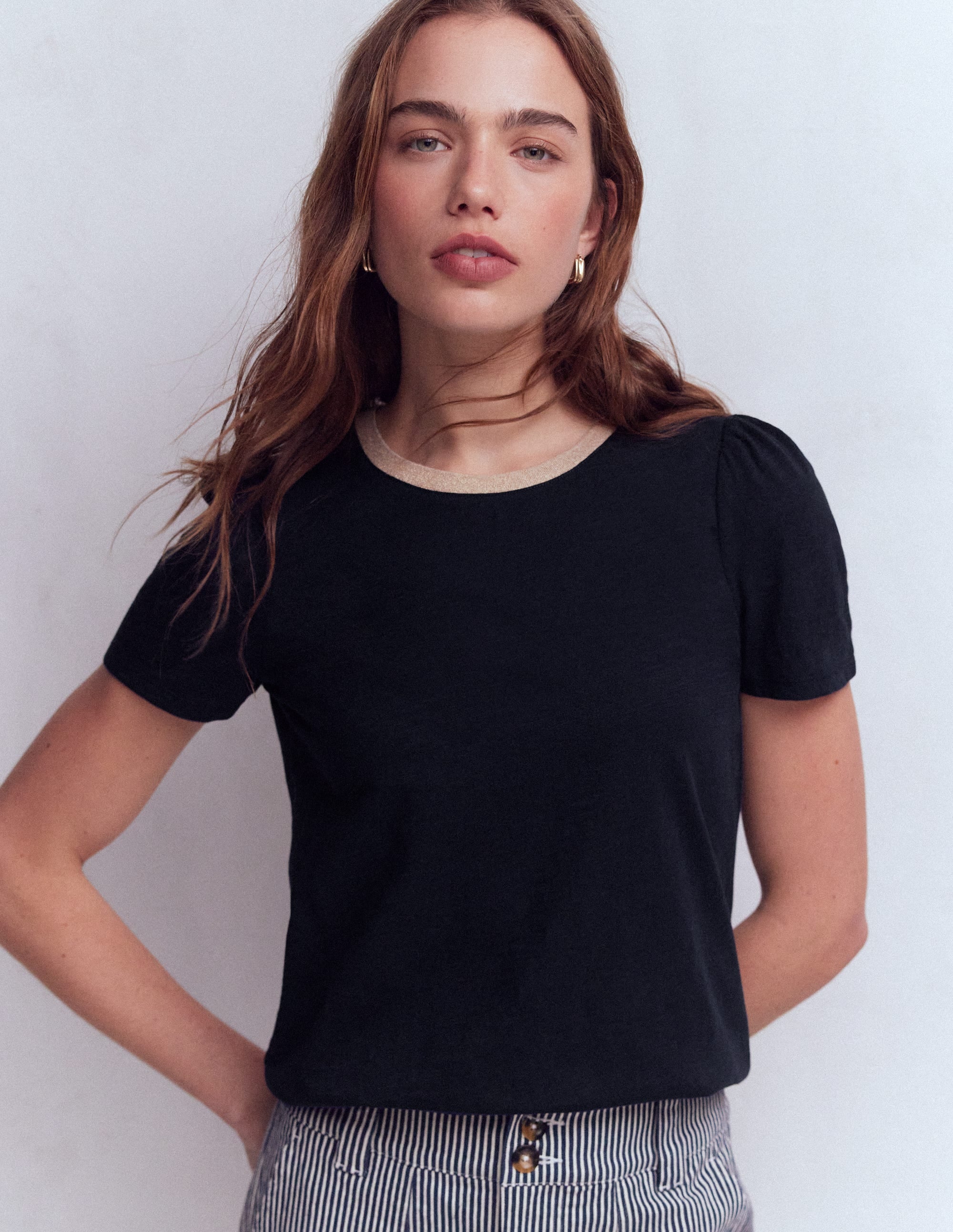 T-shirt à détails métallisés-Bleu marine - Image 1
