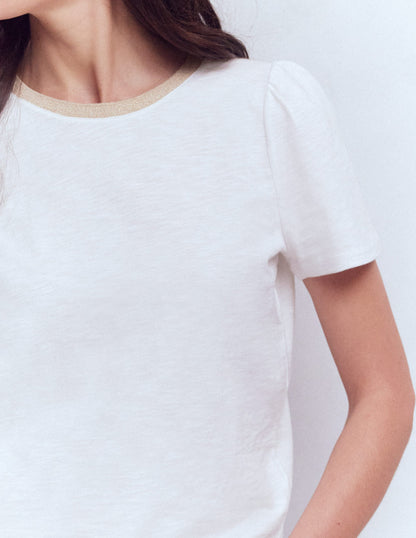 Metallic Trim T-Shirt-White-2