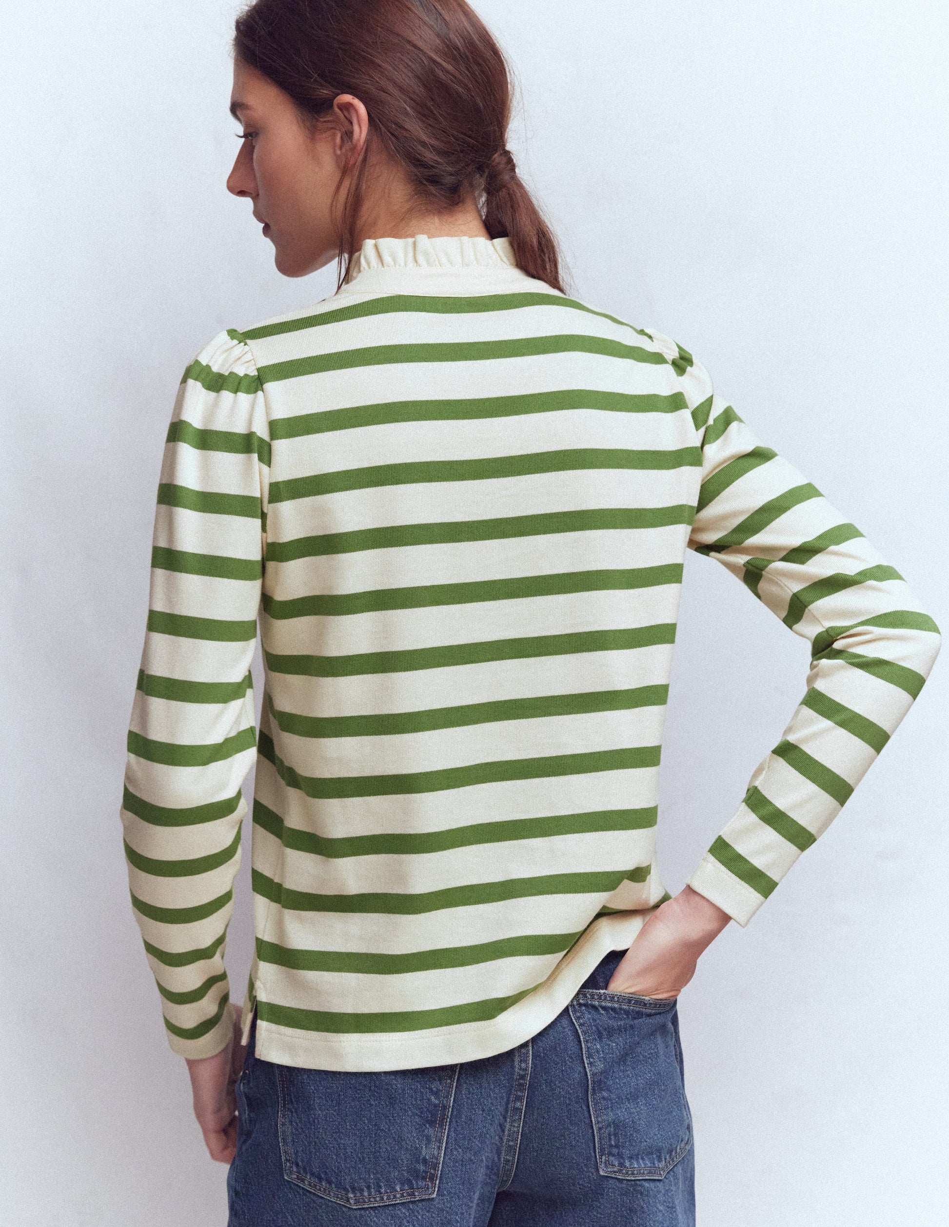 Ruffle Collar Mariner-Ivory and Safari Green Stripe-3