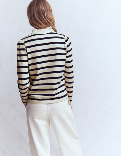 Marinière à col volanté-Ivoire et Bleu Marine Rayé-4