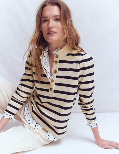 Marinière à col volanté-Ivoire et Bleu Marine Rayé-6