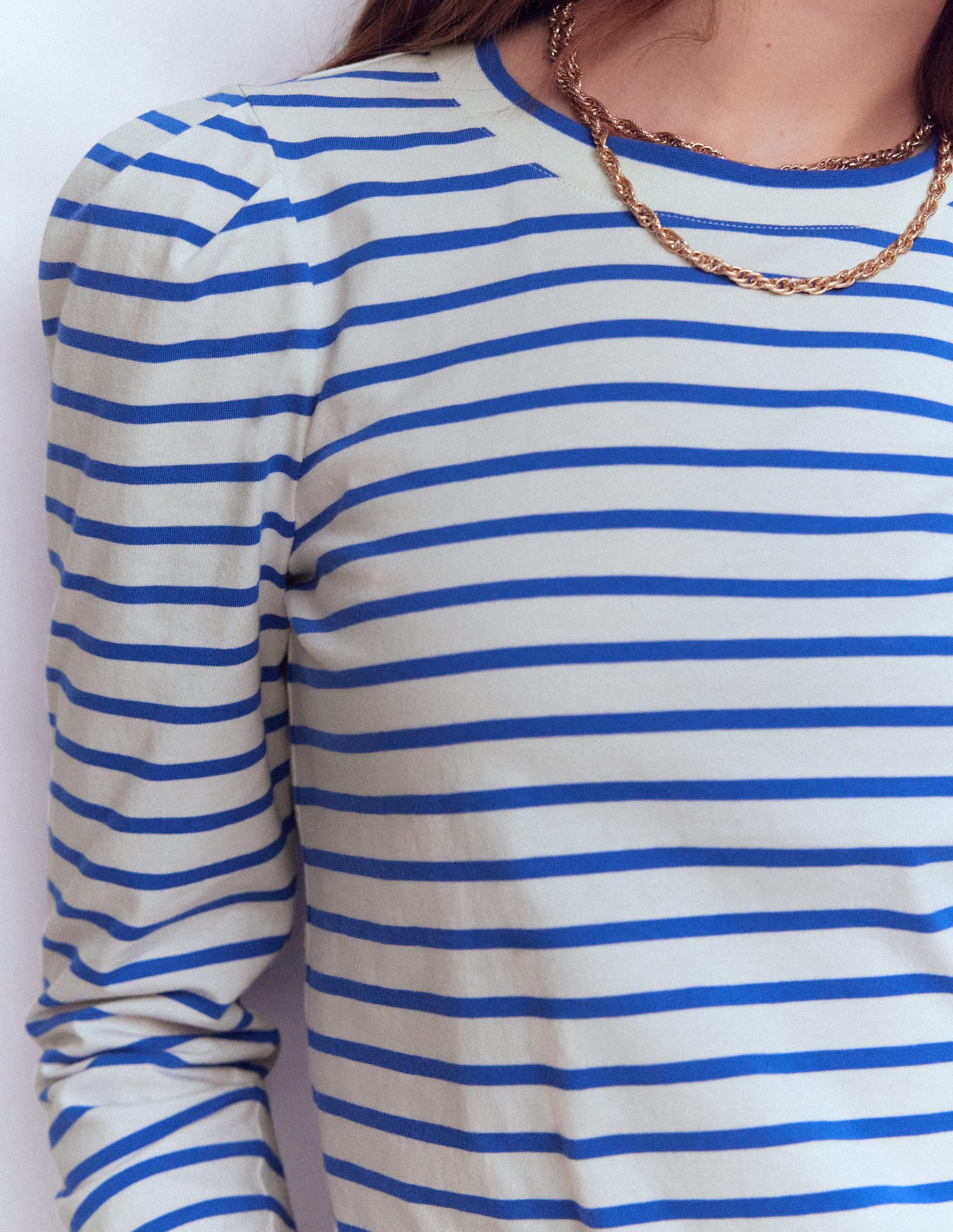 Pleat Sleeve Stripe Top-Beaucoup Blue and Ivory Stripe - Image 3