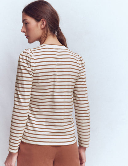 Pleat Sleeve Stripe Top-Ginger and Ivory Stripe-3