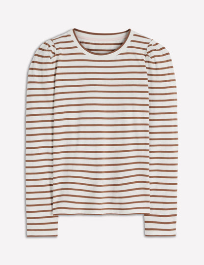 Pleat Sleeve Stripe Top-Ginger and Ivory Stripe-4