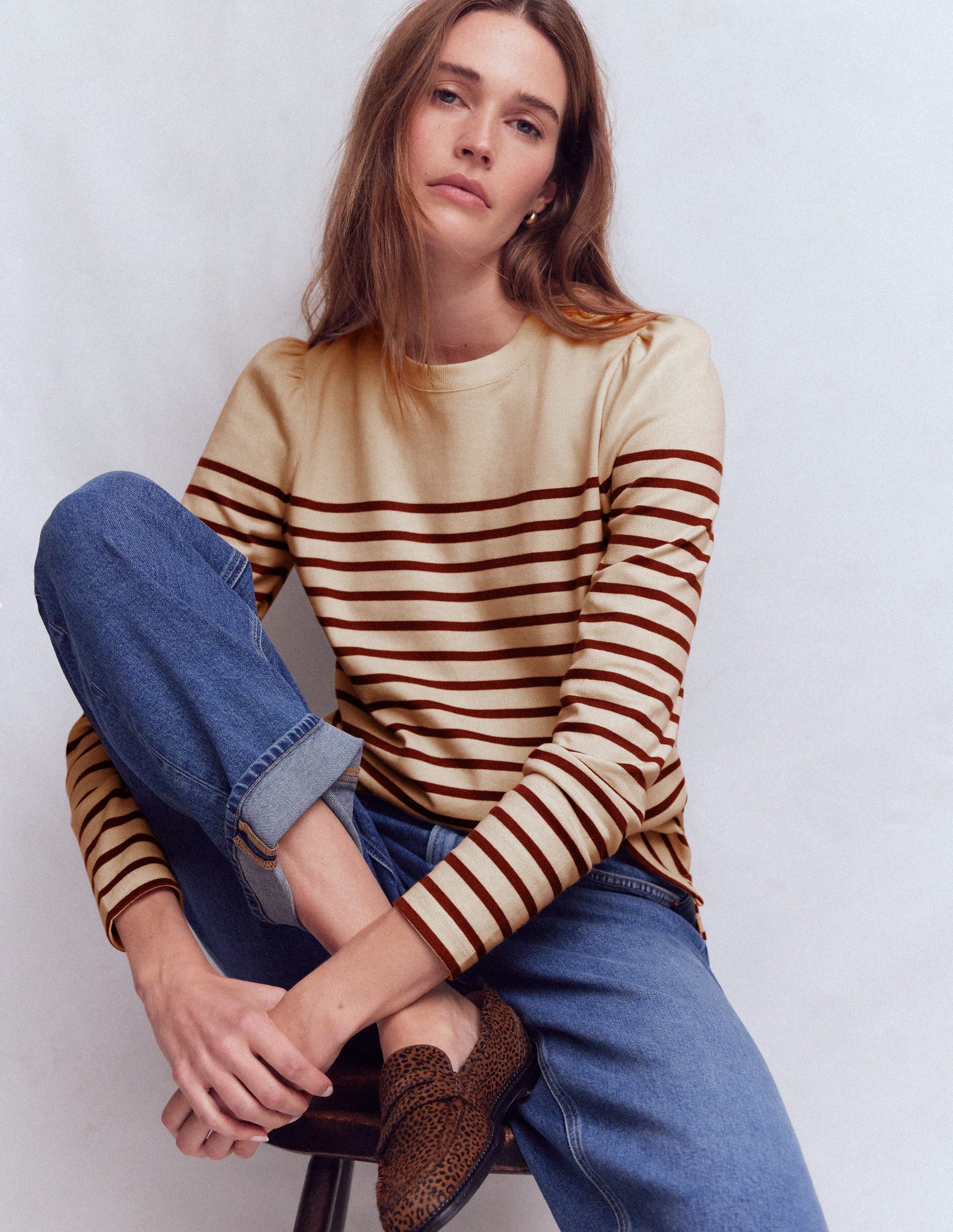 Button Shoulder Mariner-Ivory & Hot Chocolate Stripe-1