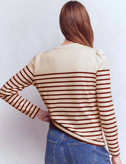Button Shoulder Mariner-Ivory & Hot Chocolate Stripe-3