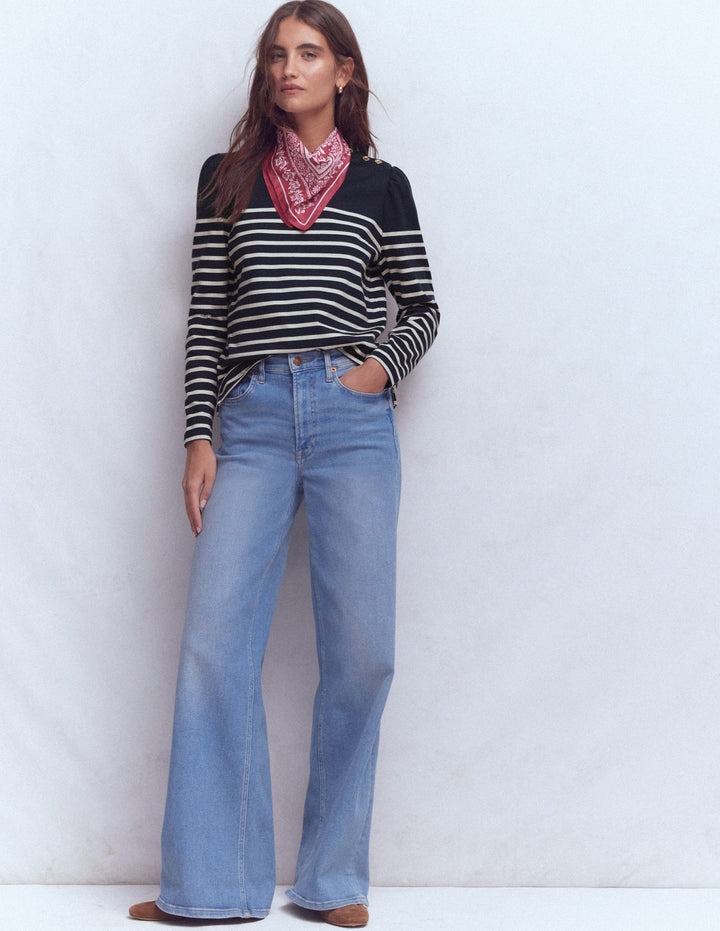 Marinière à épaules boutonnées-Bleu Marine/Ivoire