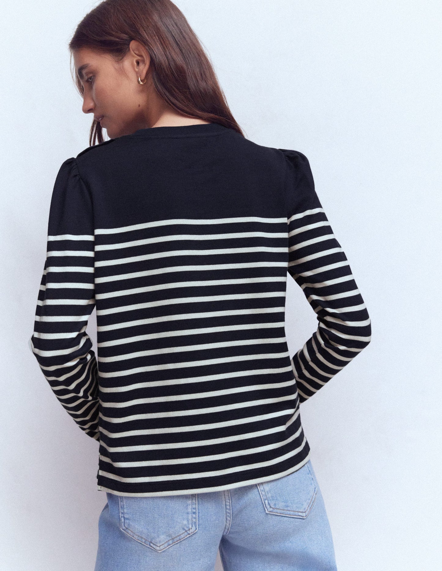 Button Shoulder Mariner-Navy and Ivory Stripe
